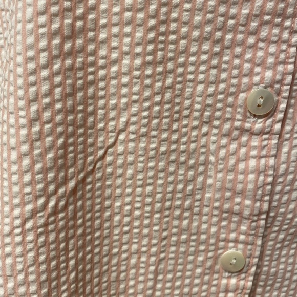 B  LL Bean casual pink stripe button front short sleeve plus size shirt one 1X - Picture 2 of 5